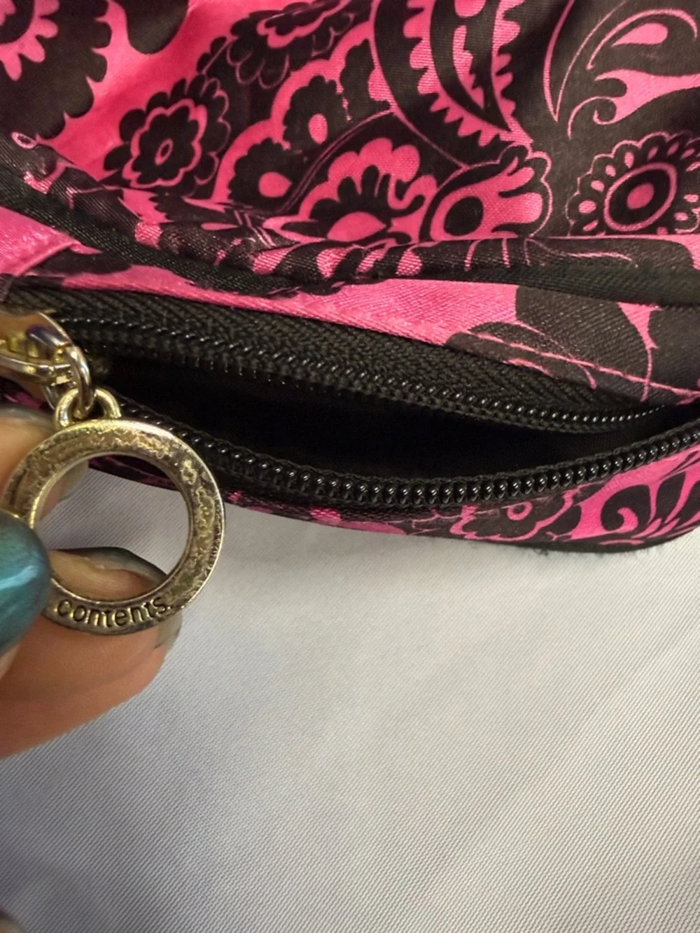 Hot Pink & Black Damask Cosmetic Case with Handle